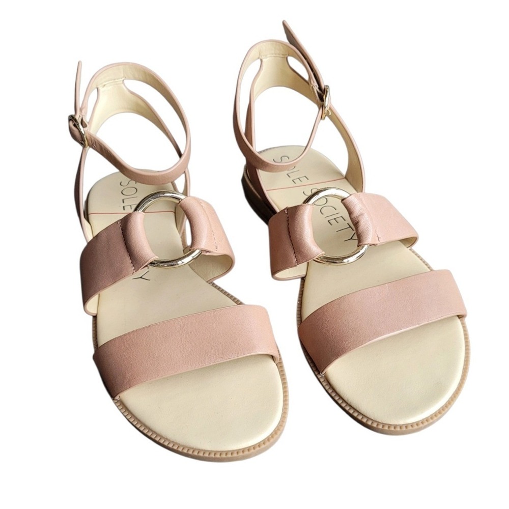 SOLE SOCIETY 7.5M Neutral Leather Sallan O-Ring Sandal Women